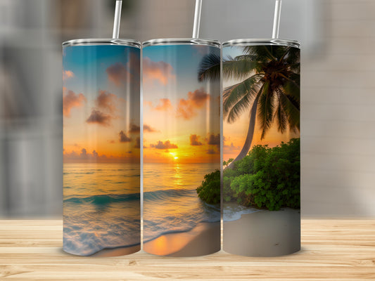 Tropical Sunset Ocean Beach Scene Tumbler product