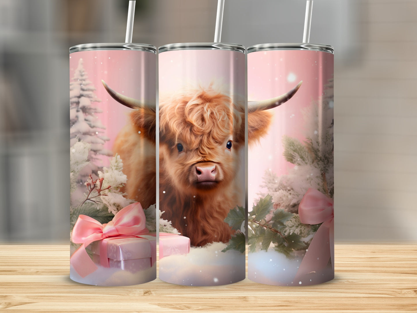 Cute Highland Cow Christmas Scene Stainless Steel Tumbler