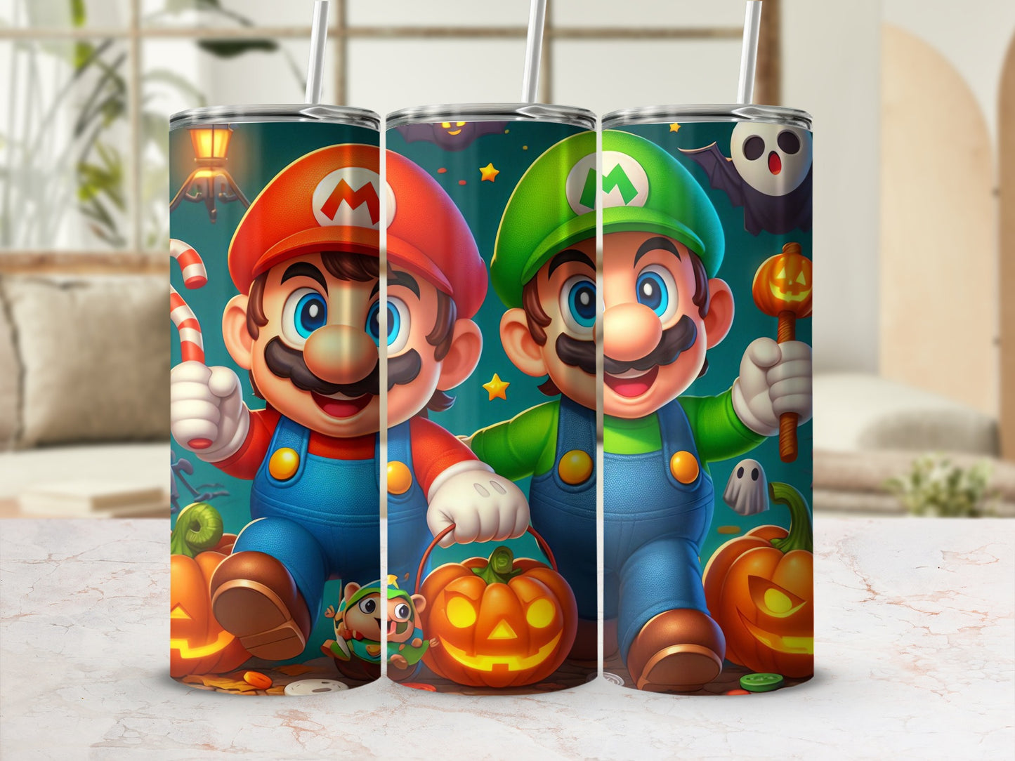 Halloween Themed Mario and Luigi Insulated Tumbler
