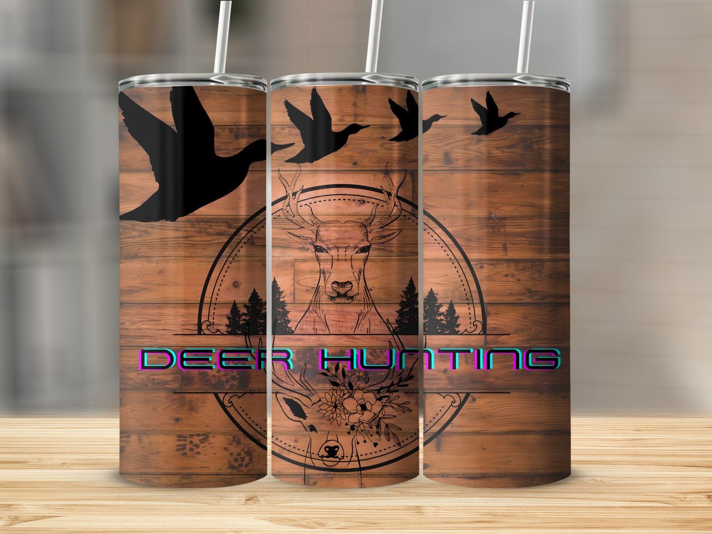 Deer Hunting Graphic Design Tumbler with Straws