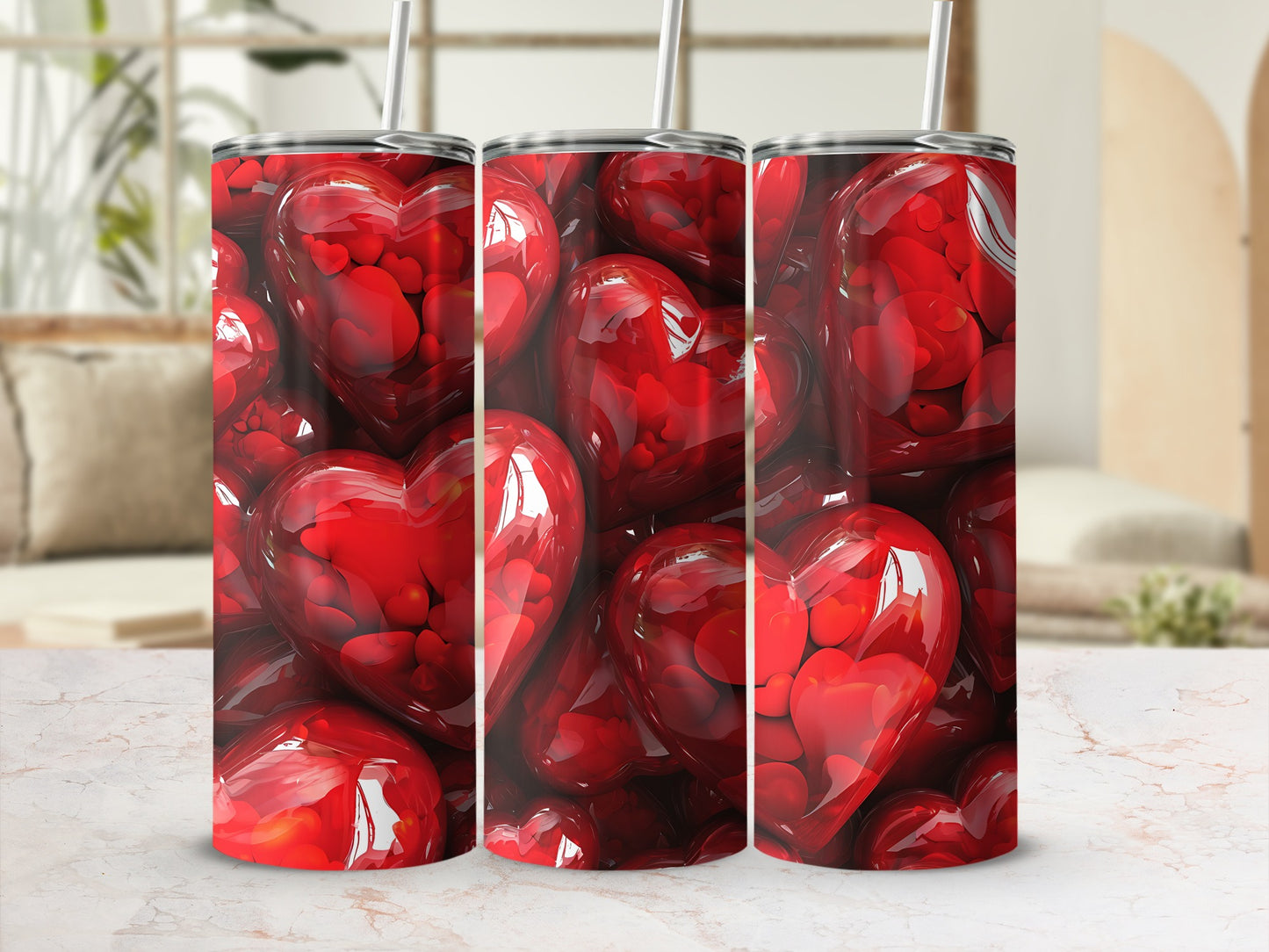 Red Glossy Hearts Pattern Design Tumbler product type