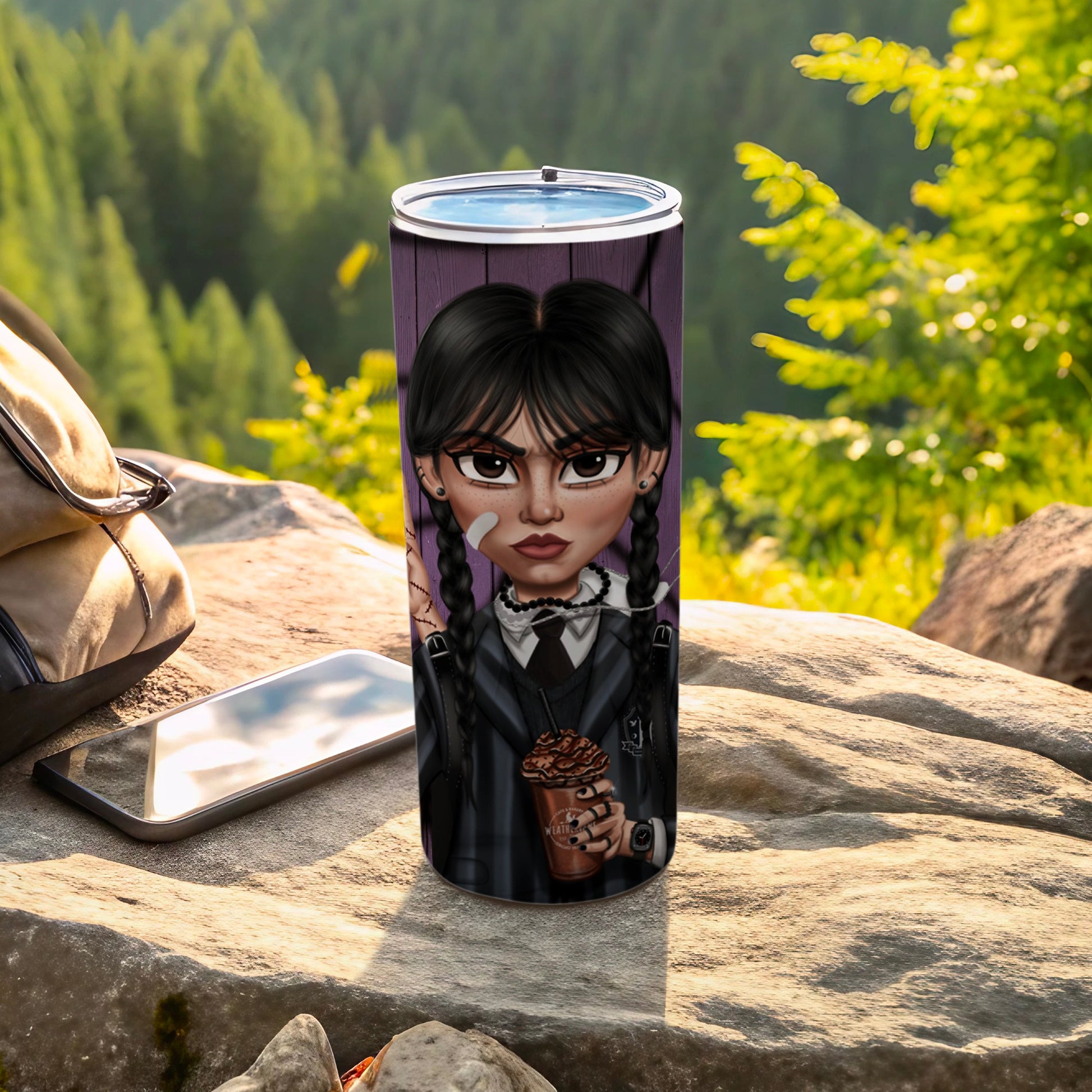 Dark Braided Girl with Drink illustration tumbler