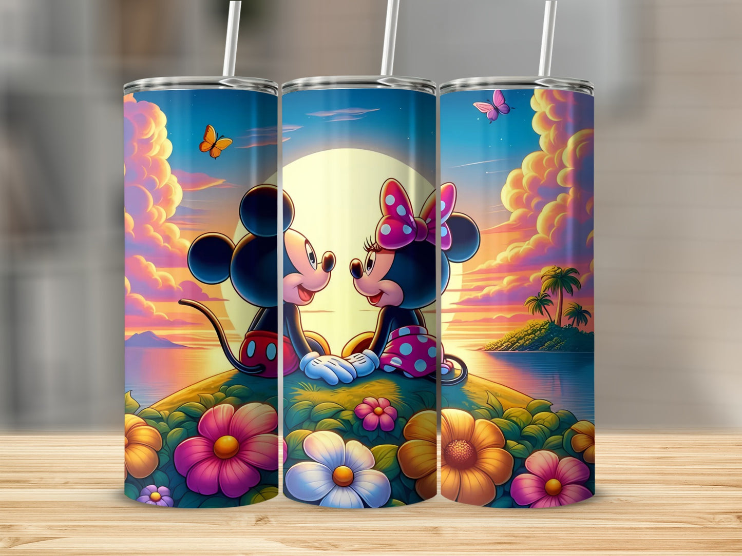 Mickey Mouse and Minnie Mouse Tropical Sunset Tumbler