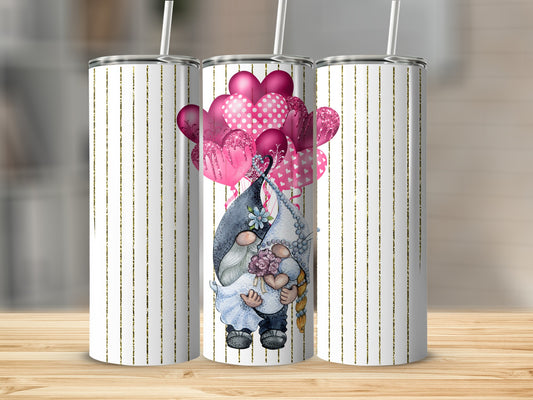 Cute Gnome Holding Balloon Tumbler with Stripes