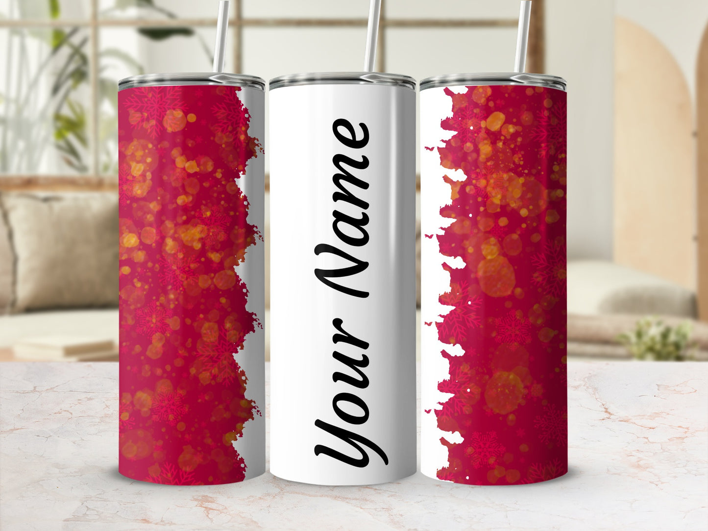Personalized Your Name Snowflakes Red Tumbler