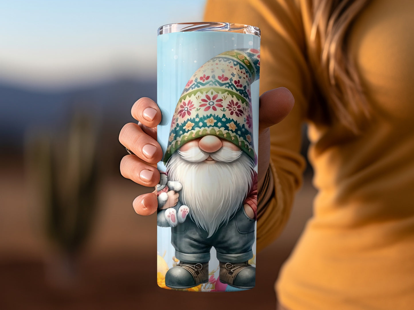 Cute Floral Gnome Design Stainless Steel Tumbler