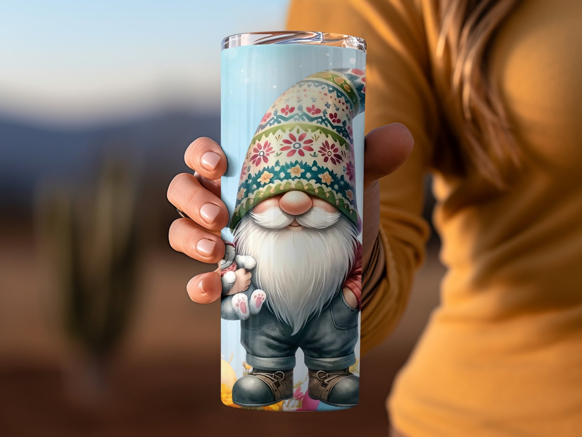 Cute Floral Gnome Design Stainless Steel Tumbler