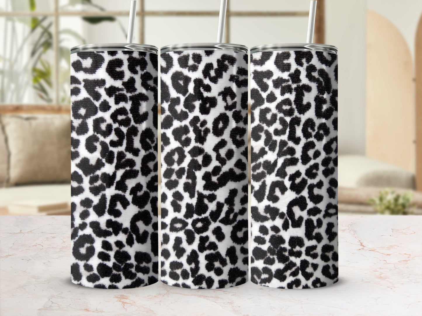 Black and White Leopard Print Tumbler Cups for Stylish Sips