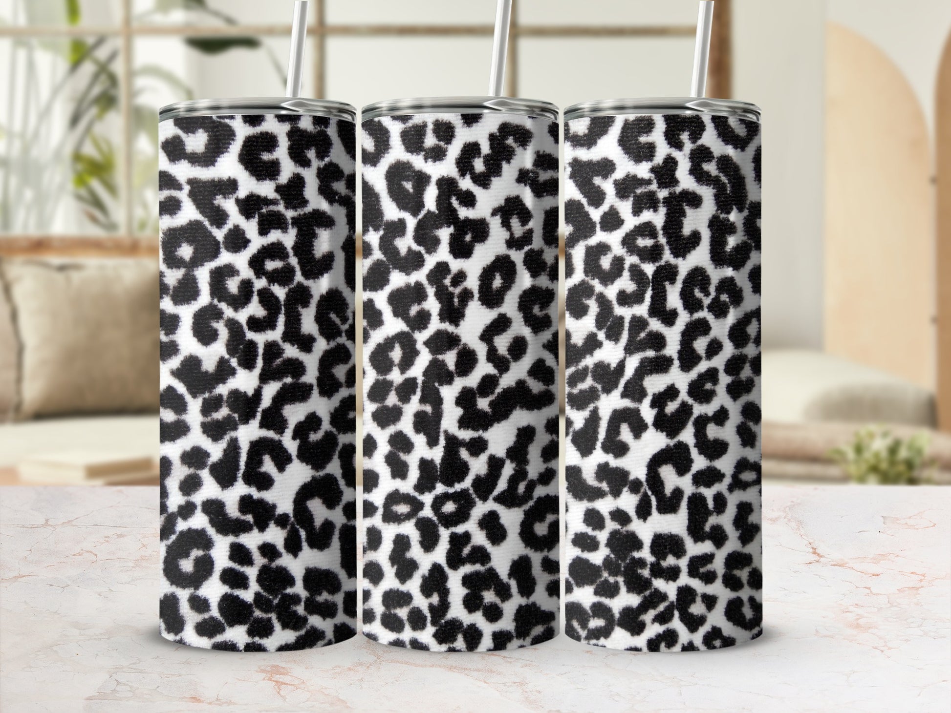 Black and White Leopard Print Tumbler Cups for Stylish Sips