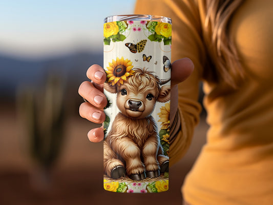 Cute Baby Cow With Sunflower and Butterflies Tumbler