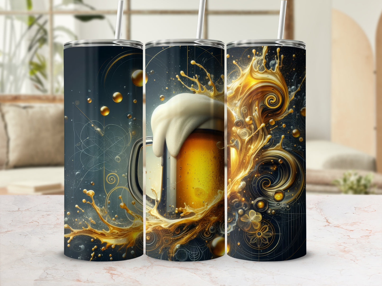 Abstract Beer Art Themed Insulated Tumbler Cup