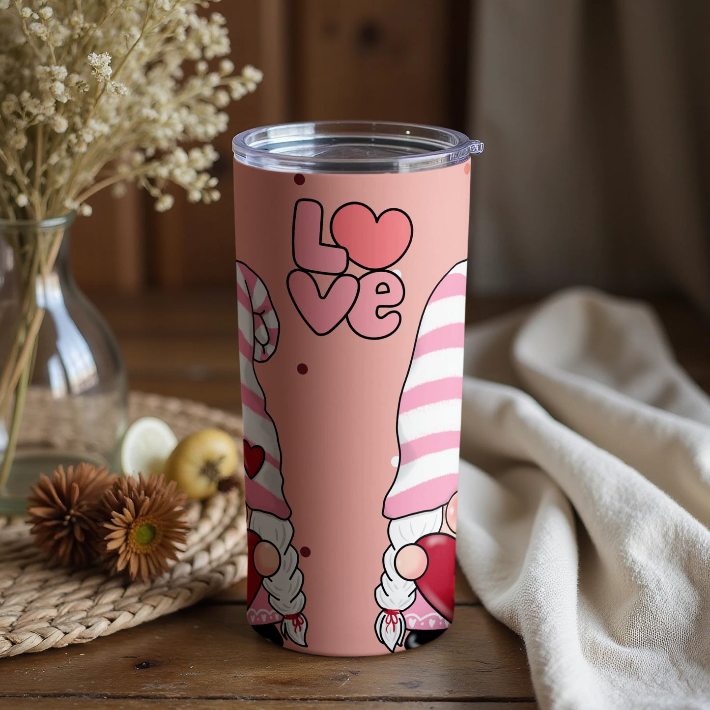 Pink Love Gnome Tumbler for Your Daily Beverages