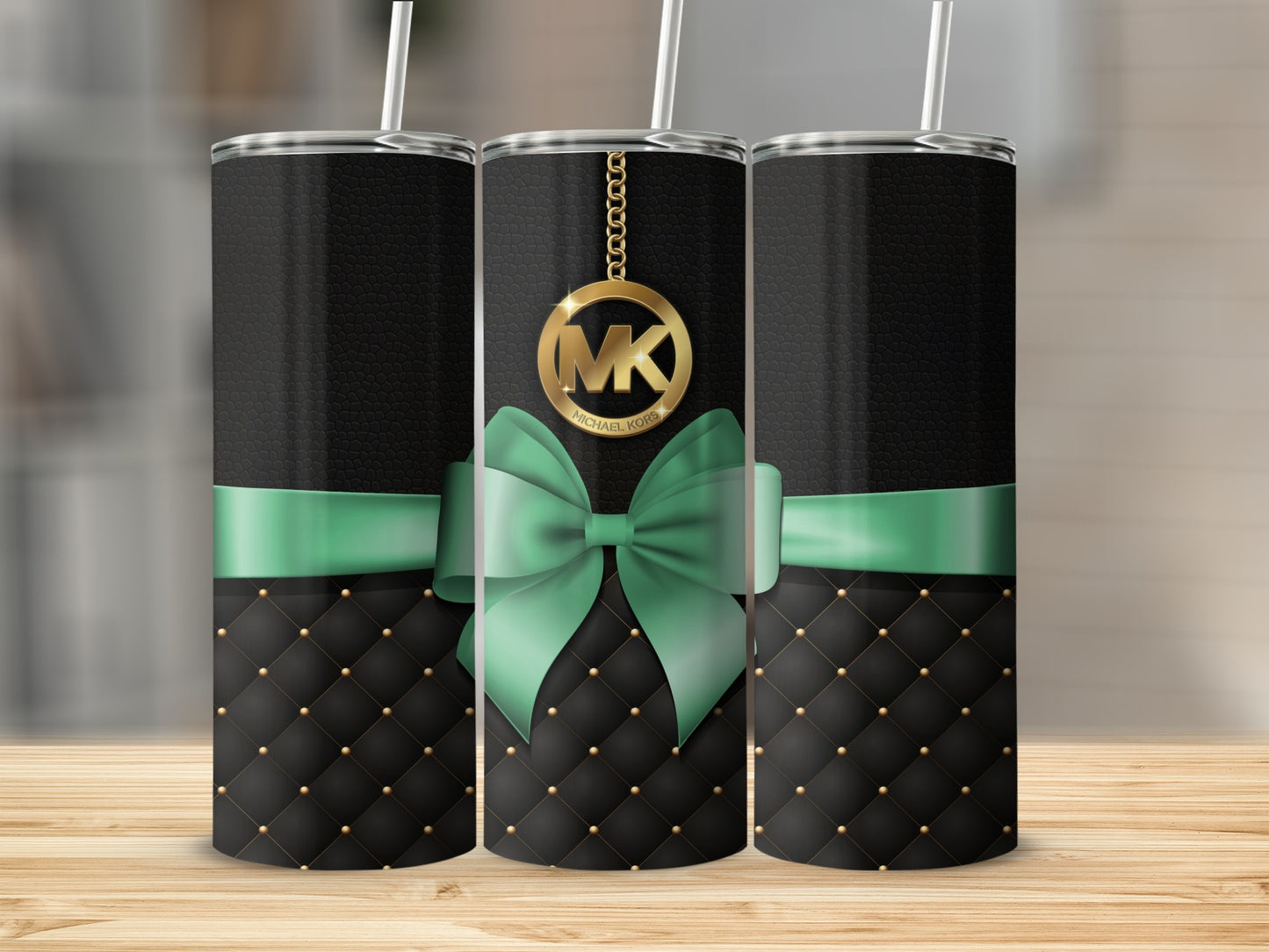 Black and Green Bow Design MK Tumbler Cup