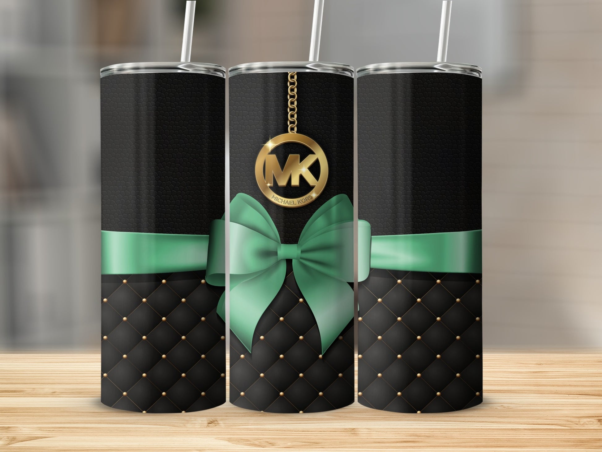 Black and Green Bow Design MK Tumbler Cup