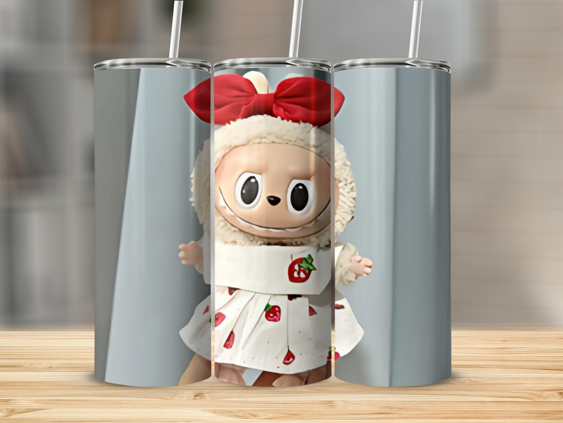 Adorable Doll with Red Bow and Strawberry Dress Tumbler