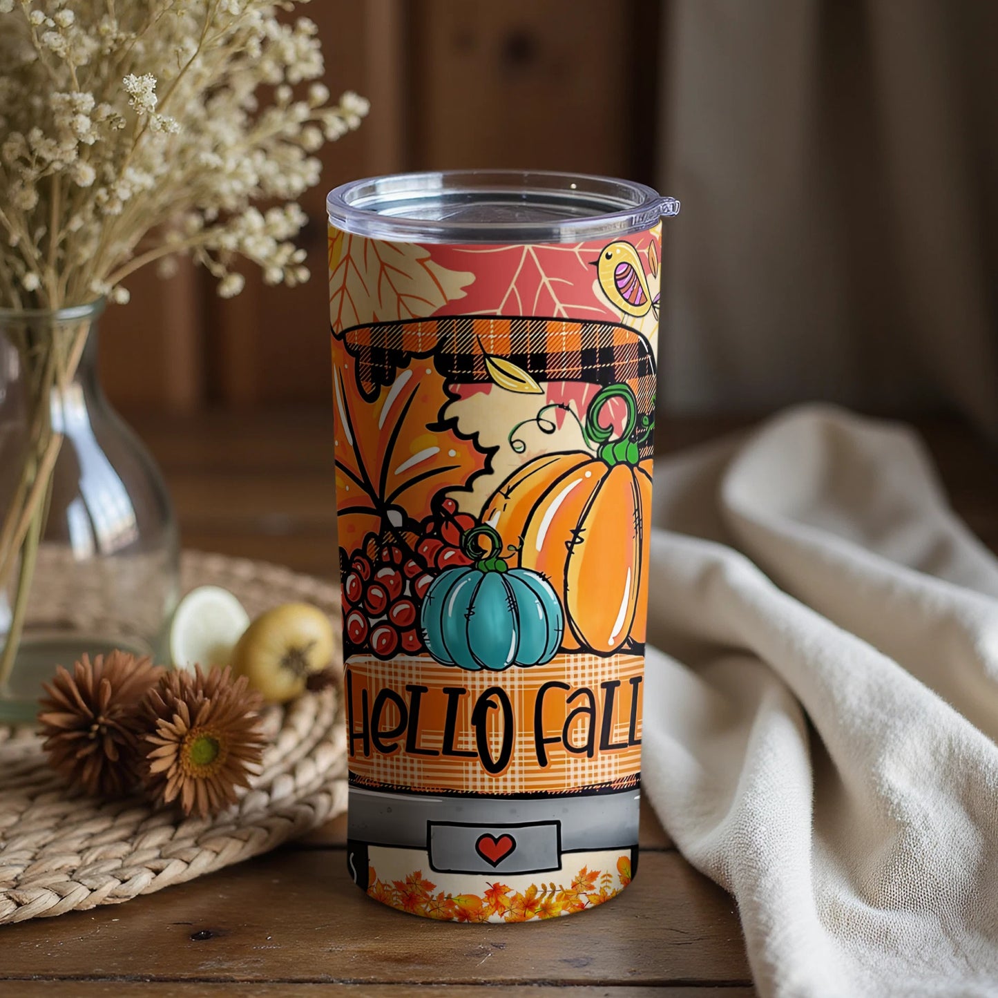 Autumn Pumpkin Hello Fall Design Tumbler