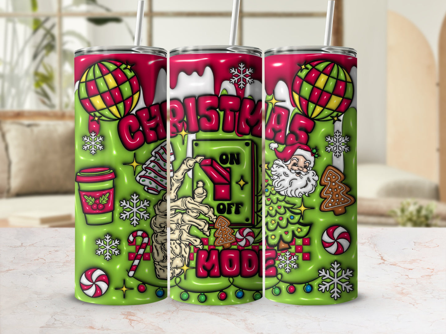 Christmas On Off Mode Festive Tumbler for Holiday Cheers