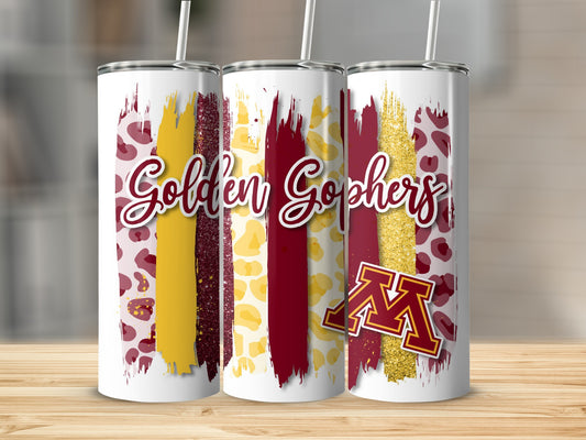 Golden Gophers Brush Strokes Maroon Gold Logo Design Tumblers