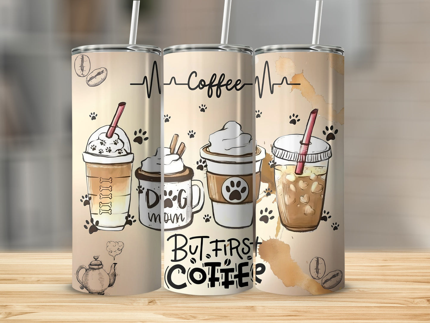 Dog Mom But First Coffee Tumbler Set for Coffee Lovers