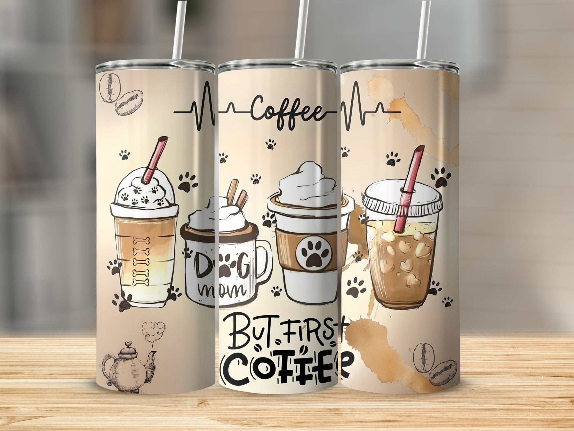 Dog Mom But First Coffee Tumbler Set for Coffee Lovers