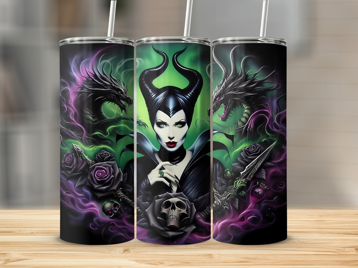 Gothic Villain and Dragon Art Stainless Steel Tumbler