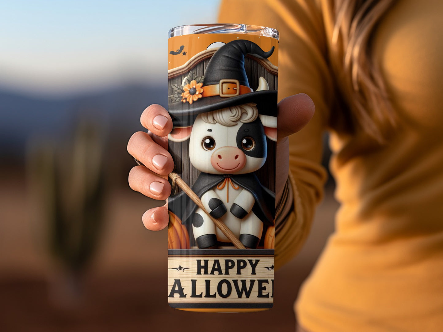 Happy Halloween Witch Cow Graphic Vacuum Water Bottle