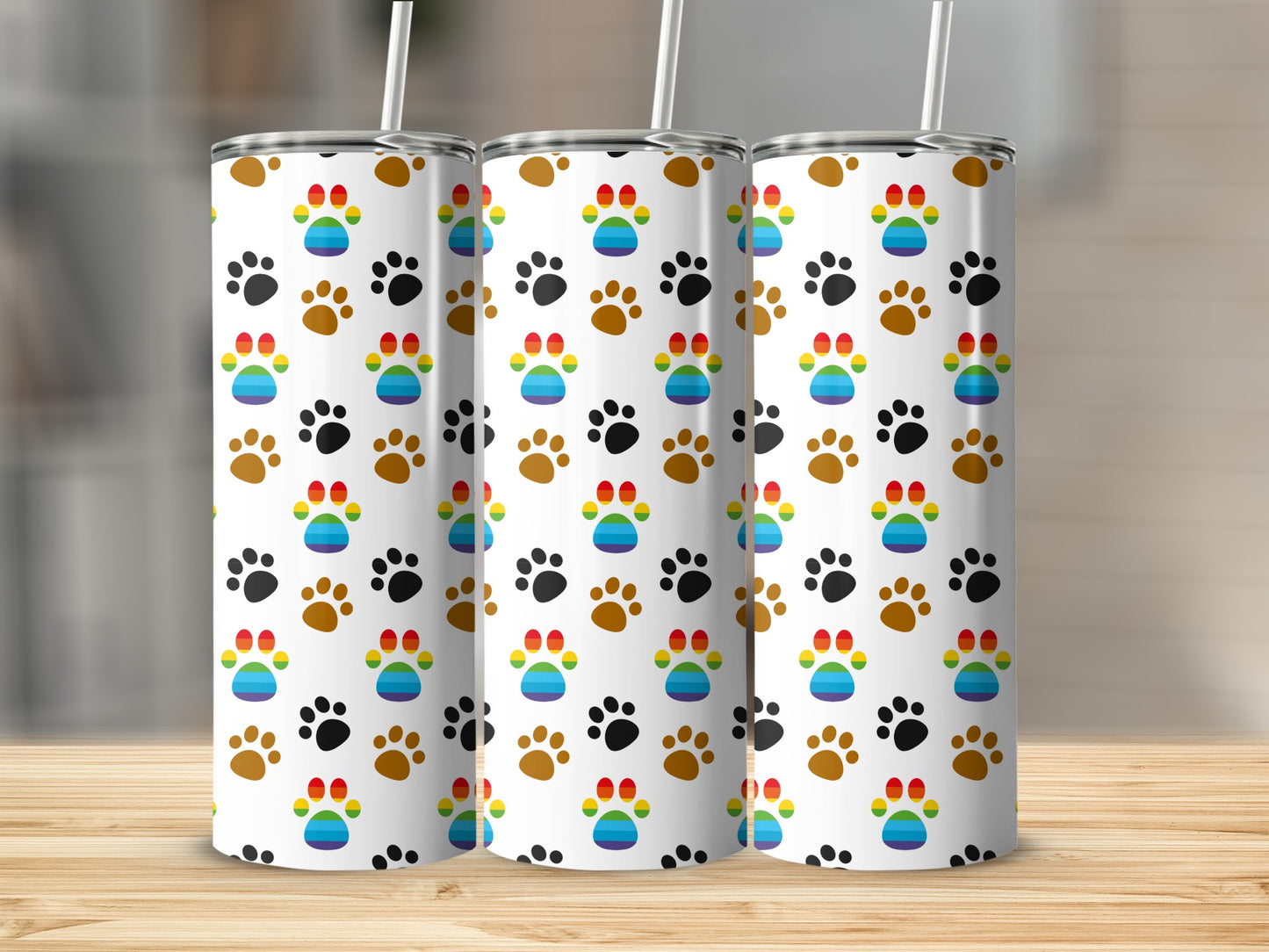 Colorful Paw Print Pattern Design Insulated Tumbler