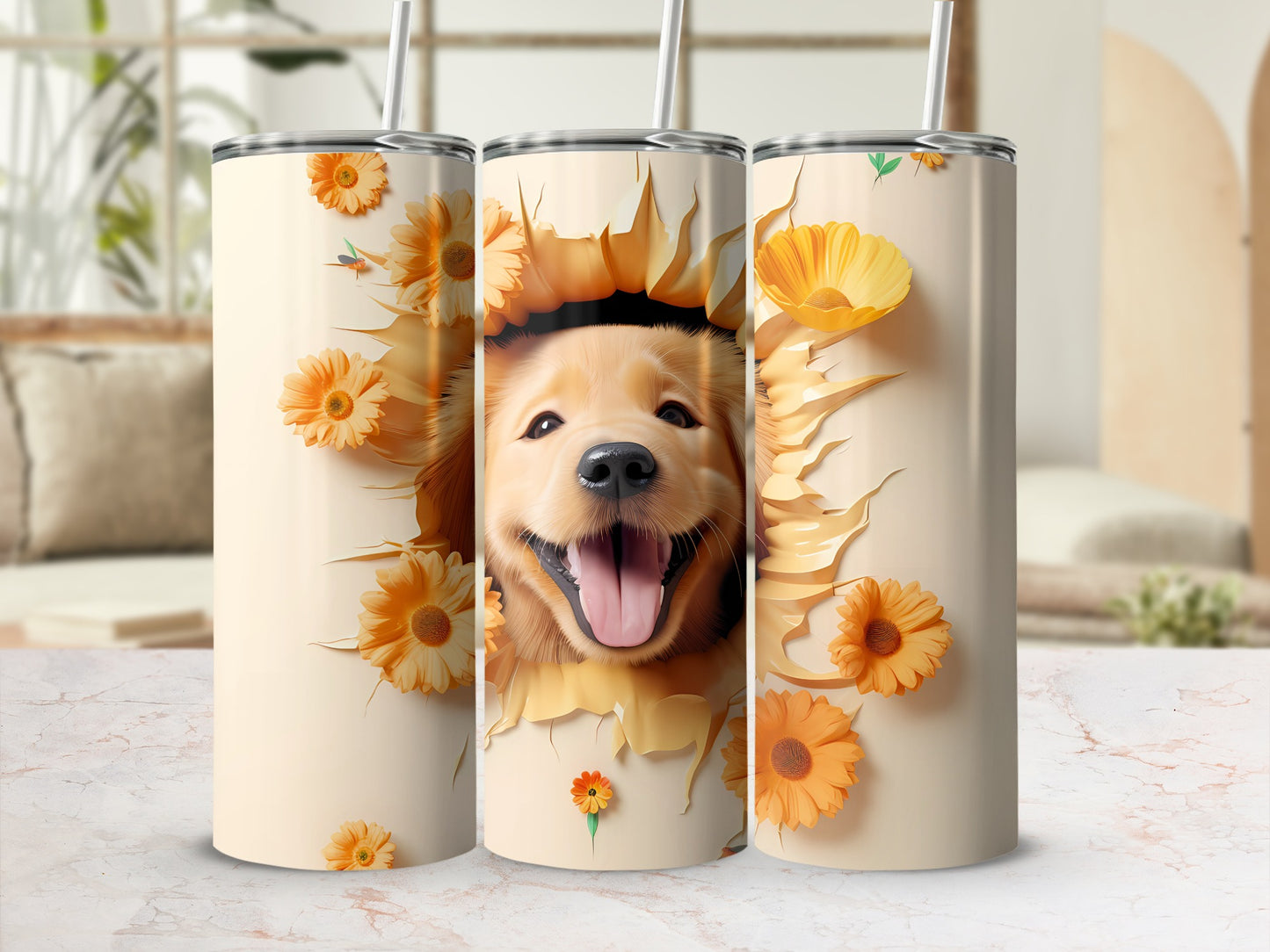 Golden Retriever puppy flower burst happy design product type