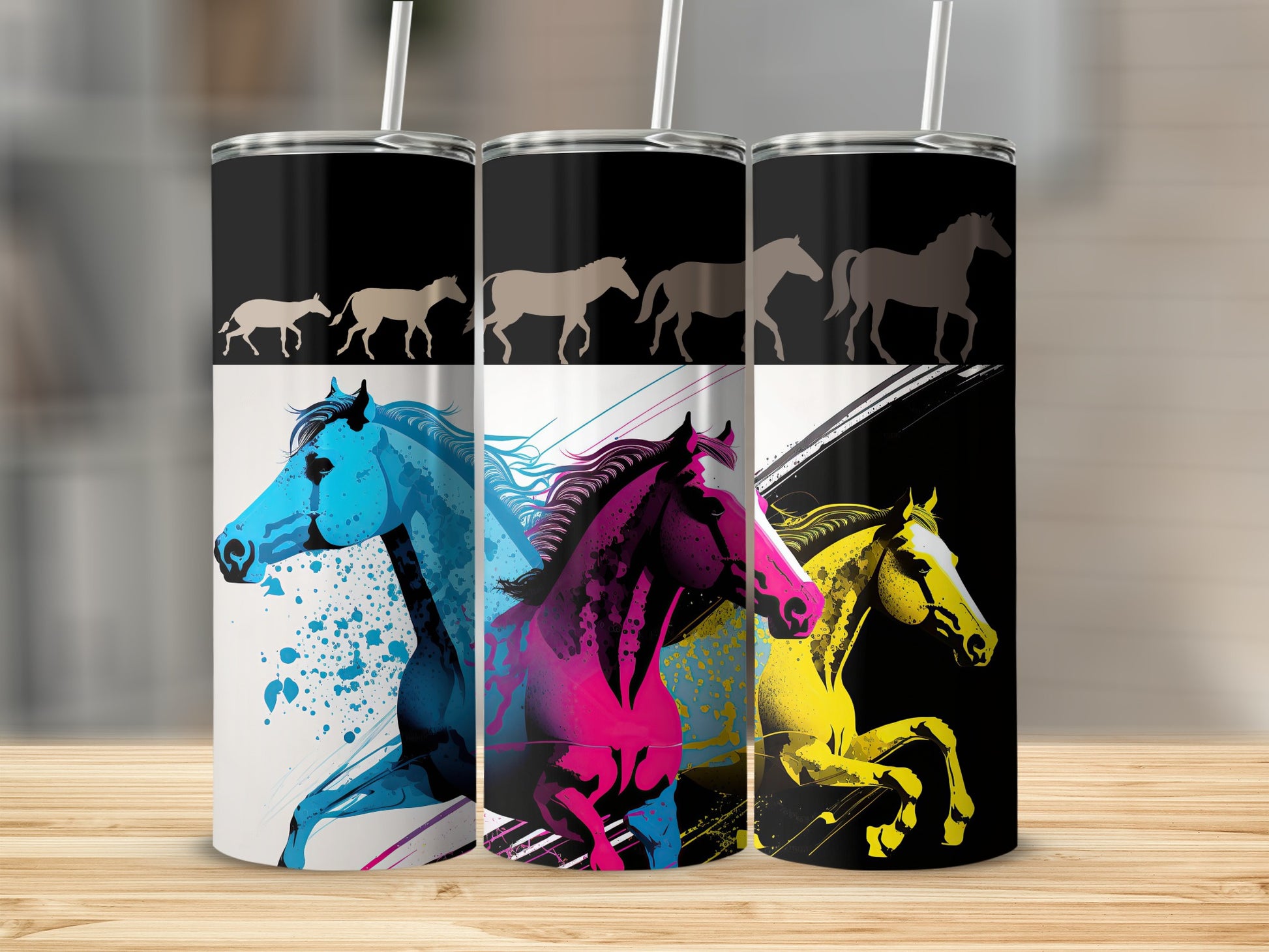 Colorful Horse Artwork Tumbler Set Perfect for Horse Lovers