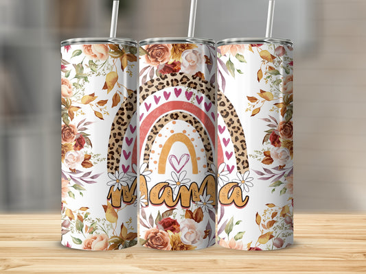 Floral Leopard Rainbow Mama Tumbler With Straw Cup