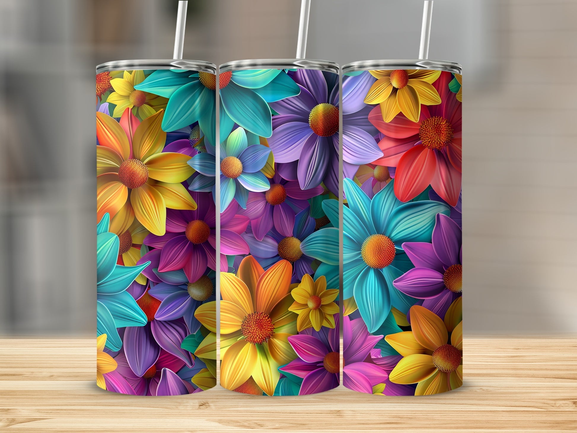 Colorful Floral Design Insulated Tumbler Cup