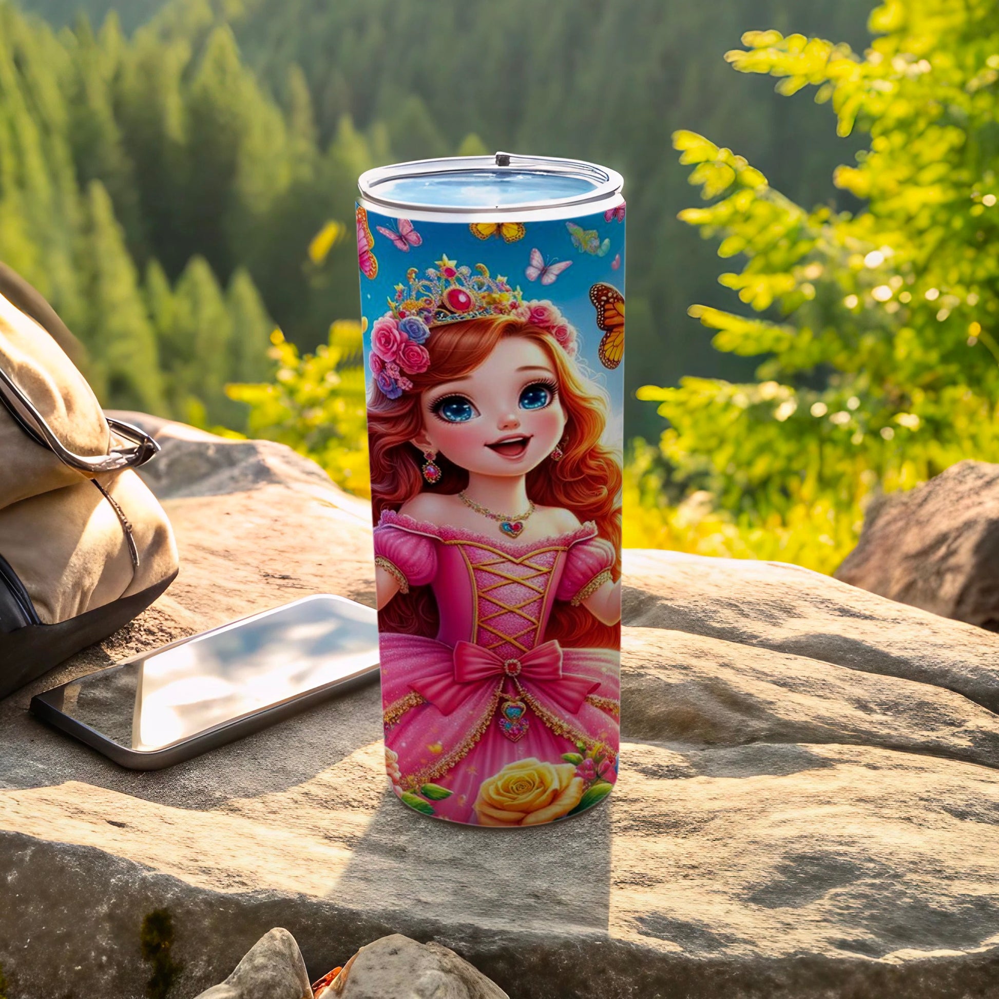Princess Design Tumbler with Floral and Butterfly Accents