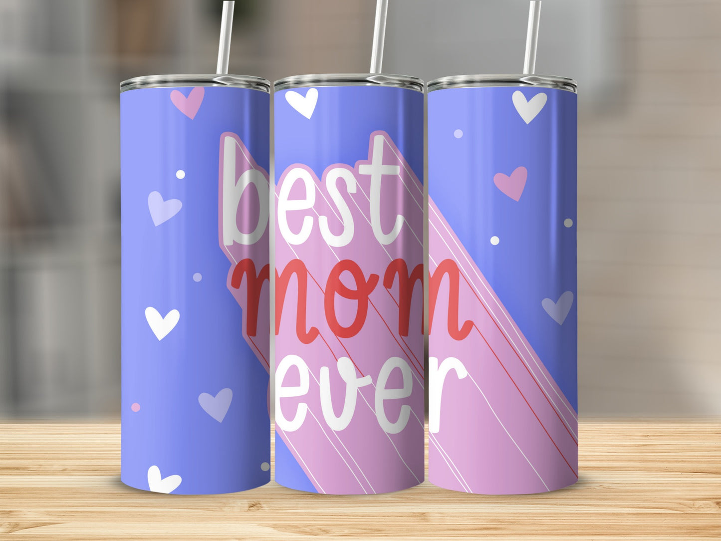 Best Mom Ever Tumbler with Heart Pattern Design