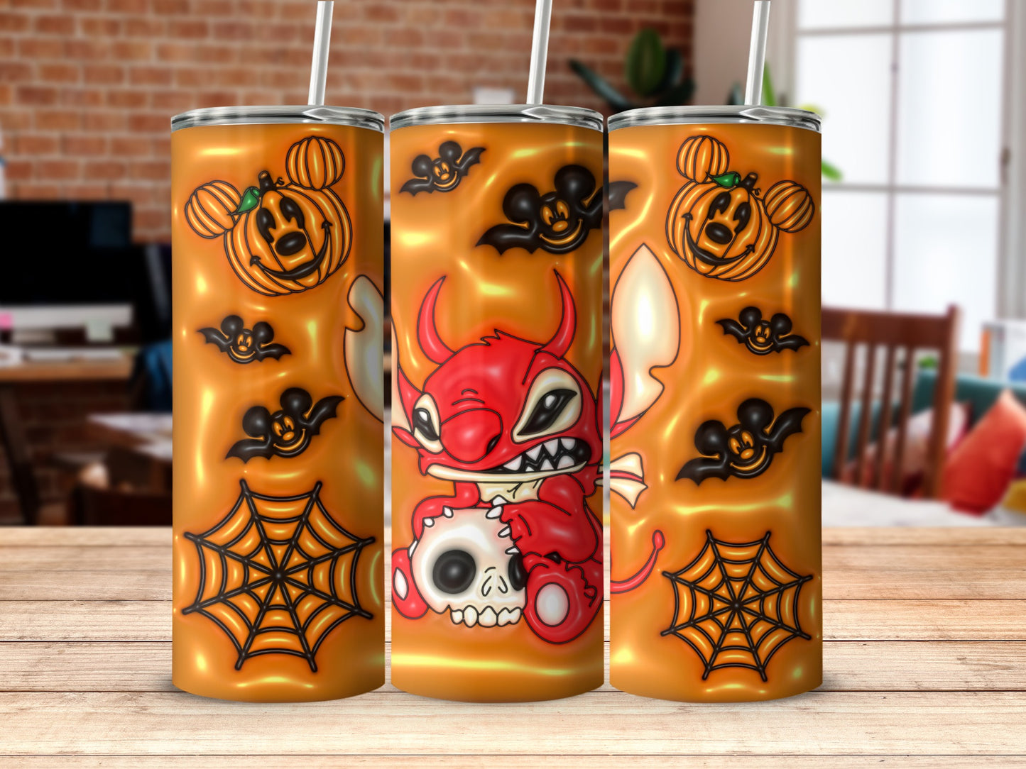 Cute Devil And Pumpkins Halloween Tumbler Design