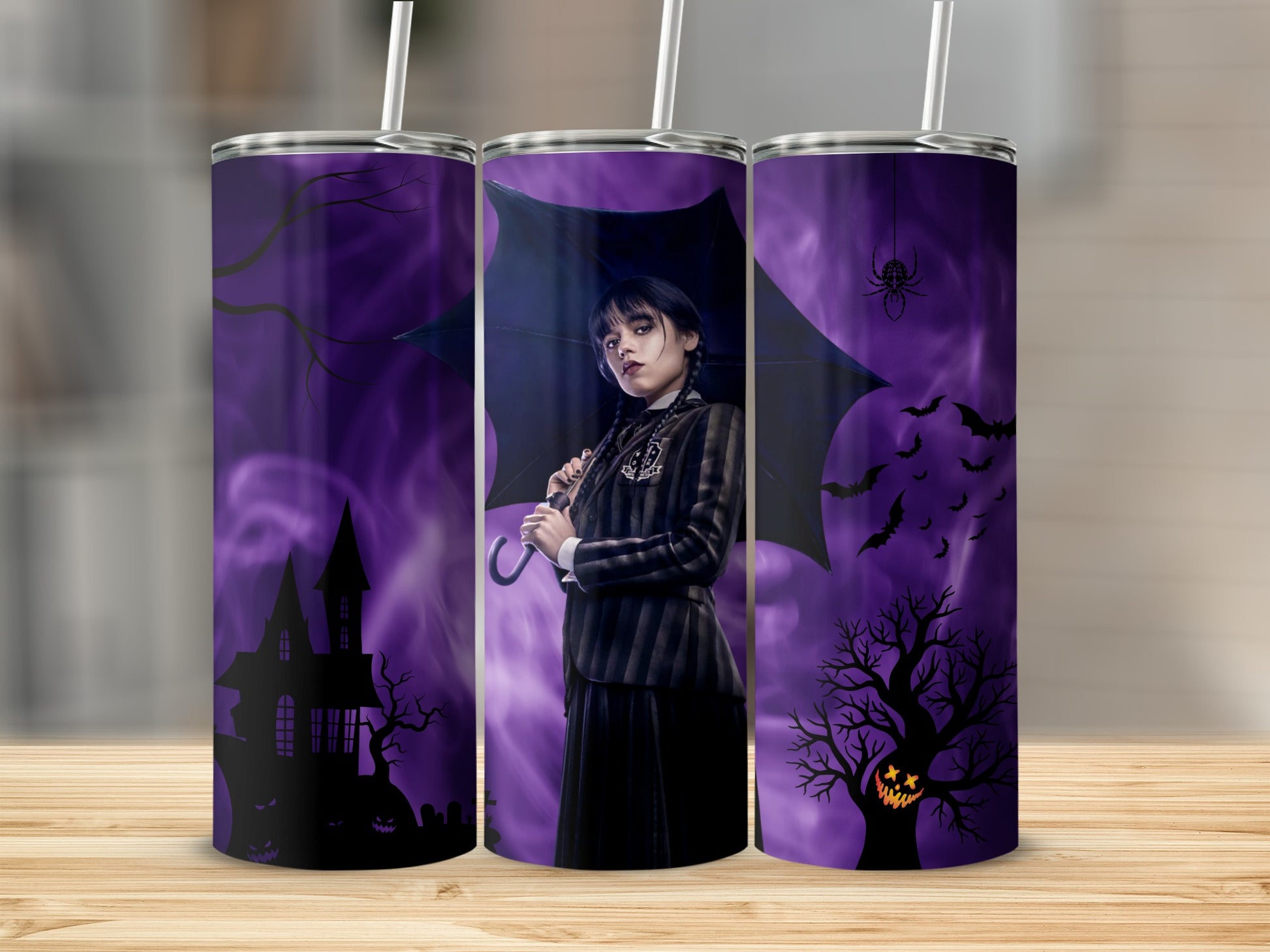 Purple Haunted Castle Halloween Theme Tumbler