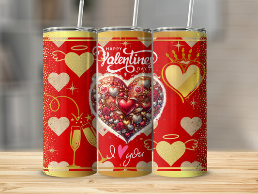 Happy Valentine's Day Heart and Love Design Tumbler