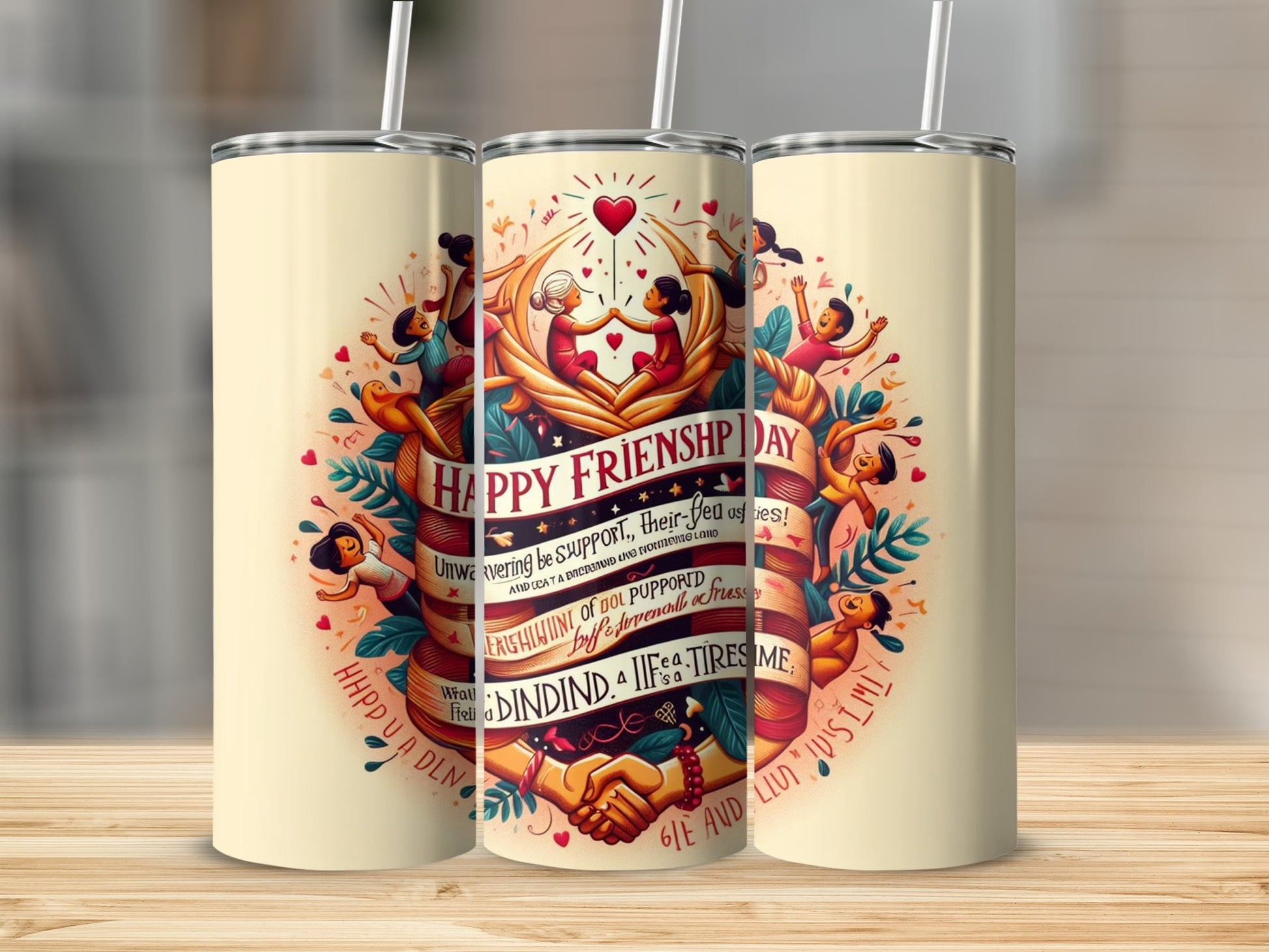 Happy Friendship Day Steel Tumbler with Straw Flask