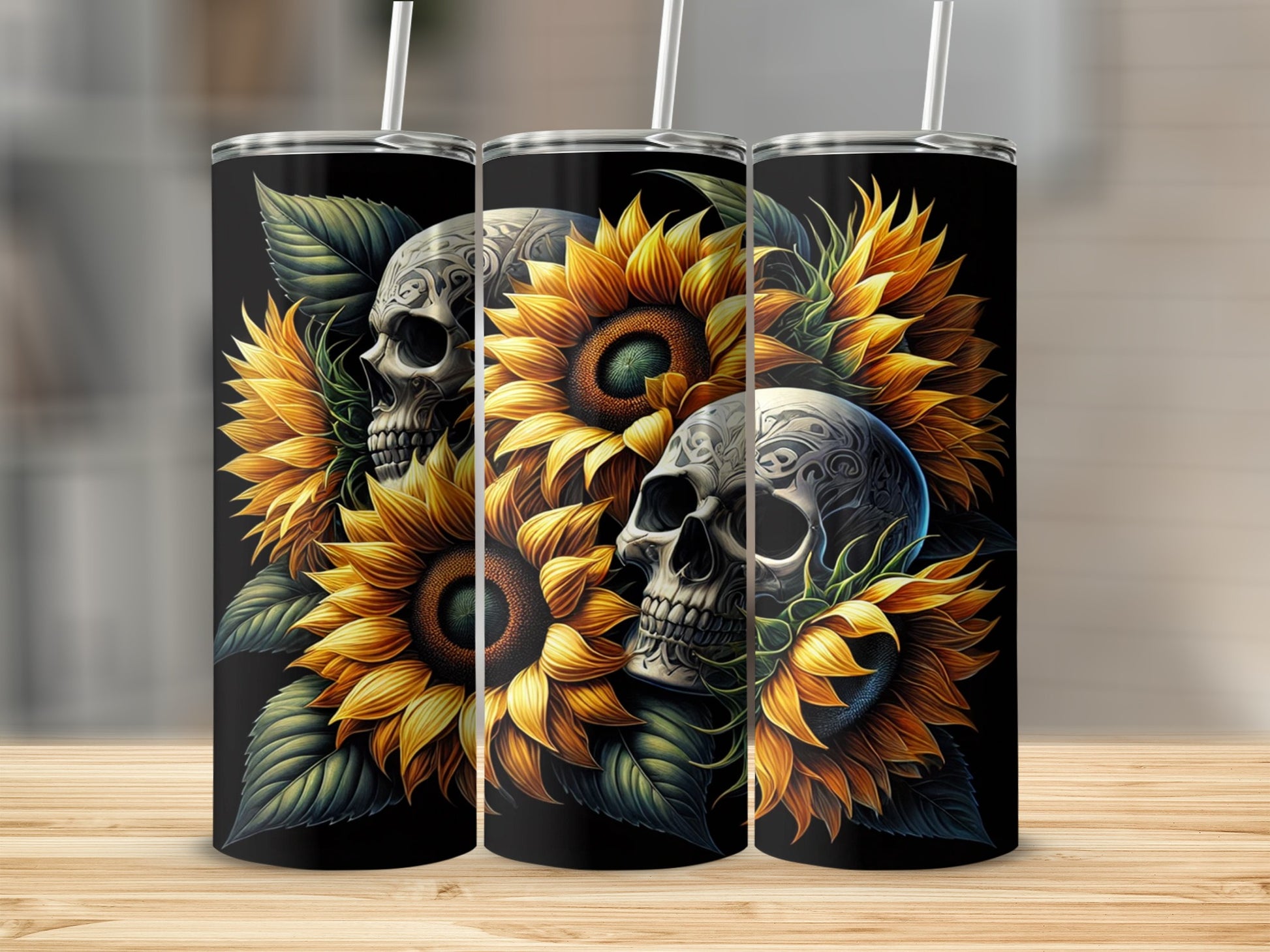 Skull and Sunflower Graphic Insulated Tumbler