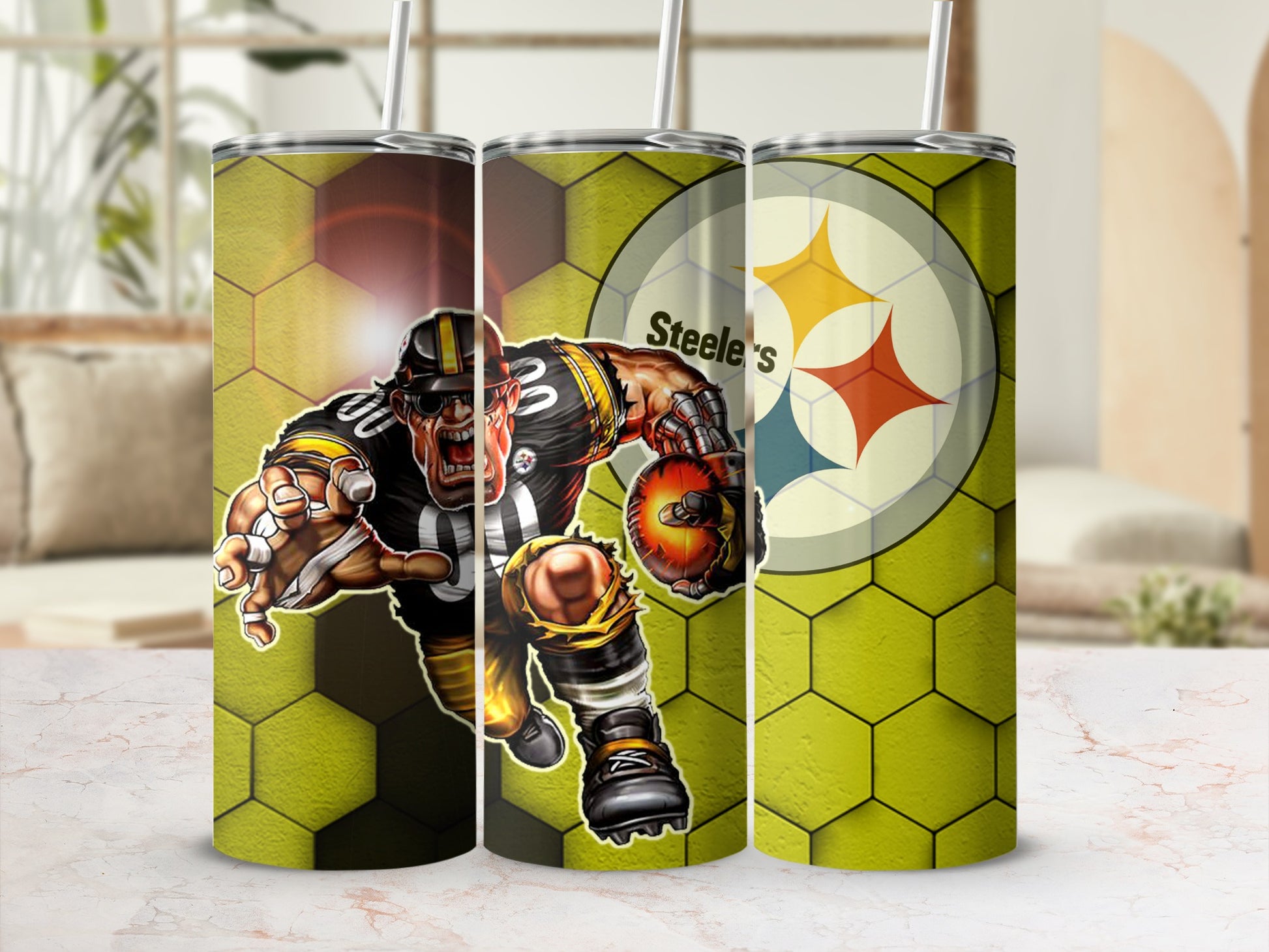 Animated Football Player Design Steel Tumbler Cup Product