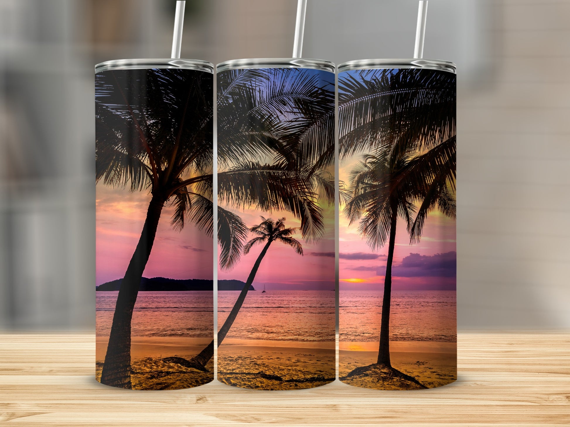 Sunset Beach Tropical Vacation Scene Tumbler