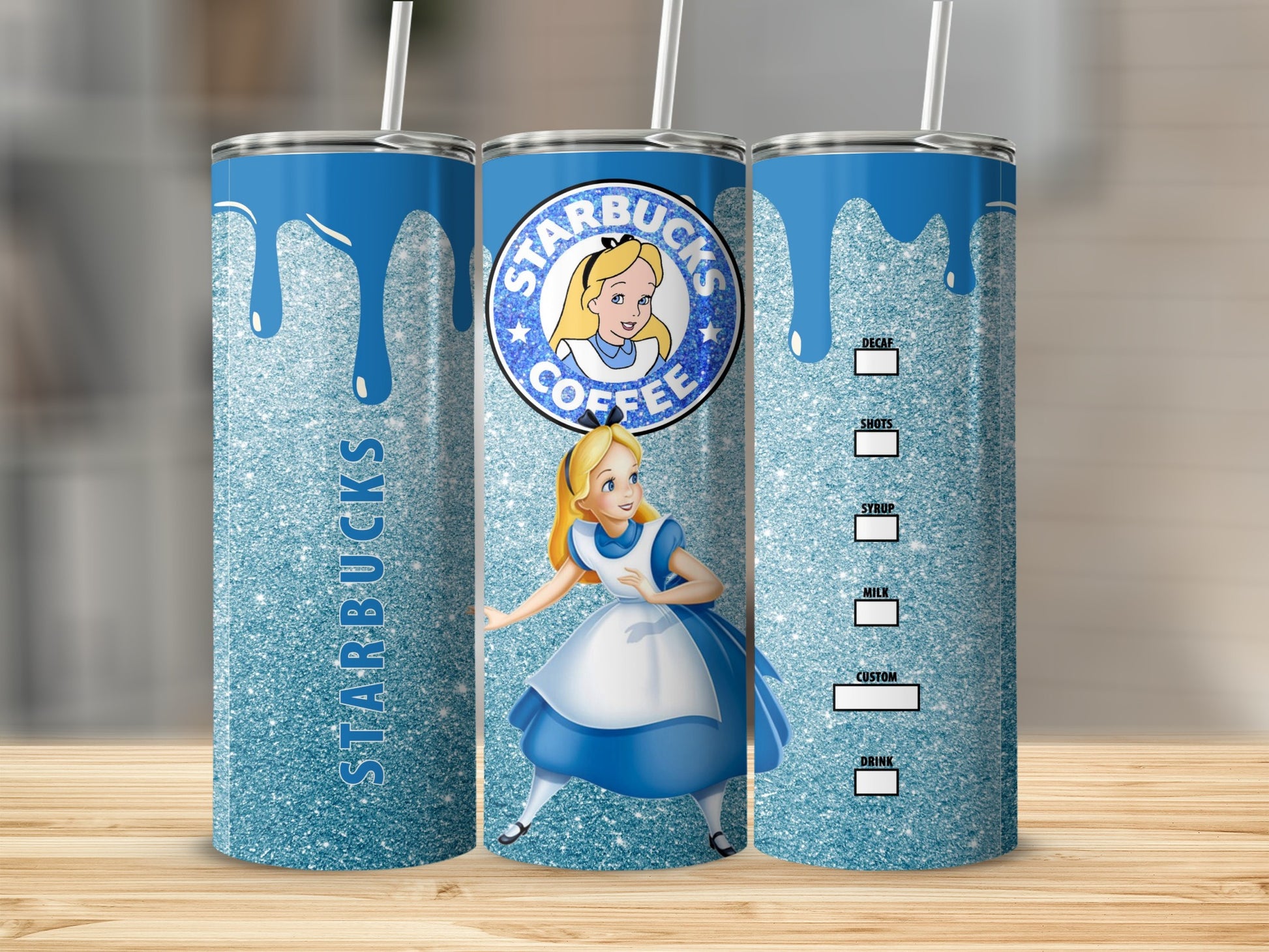 Blue Glitter Starbucks Alice Long Tumbler With Straw