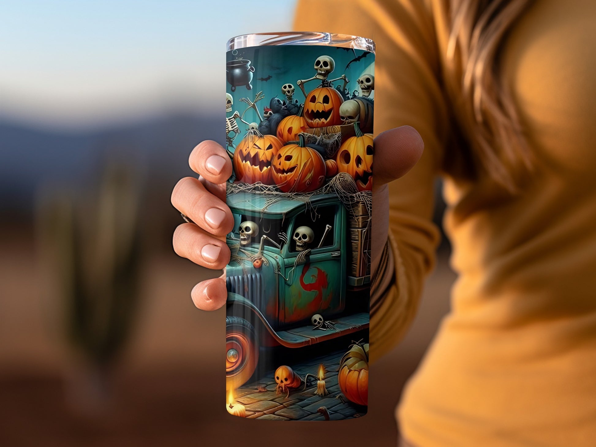 Halloween Pumpkin and Skulls Design Tumbler Product