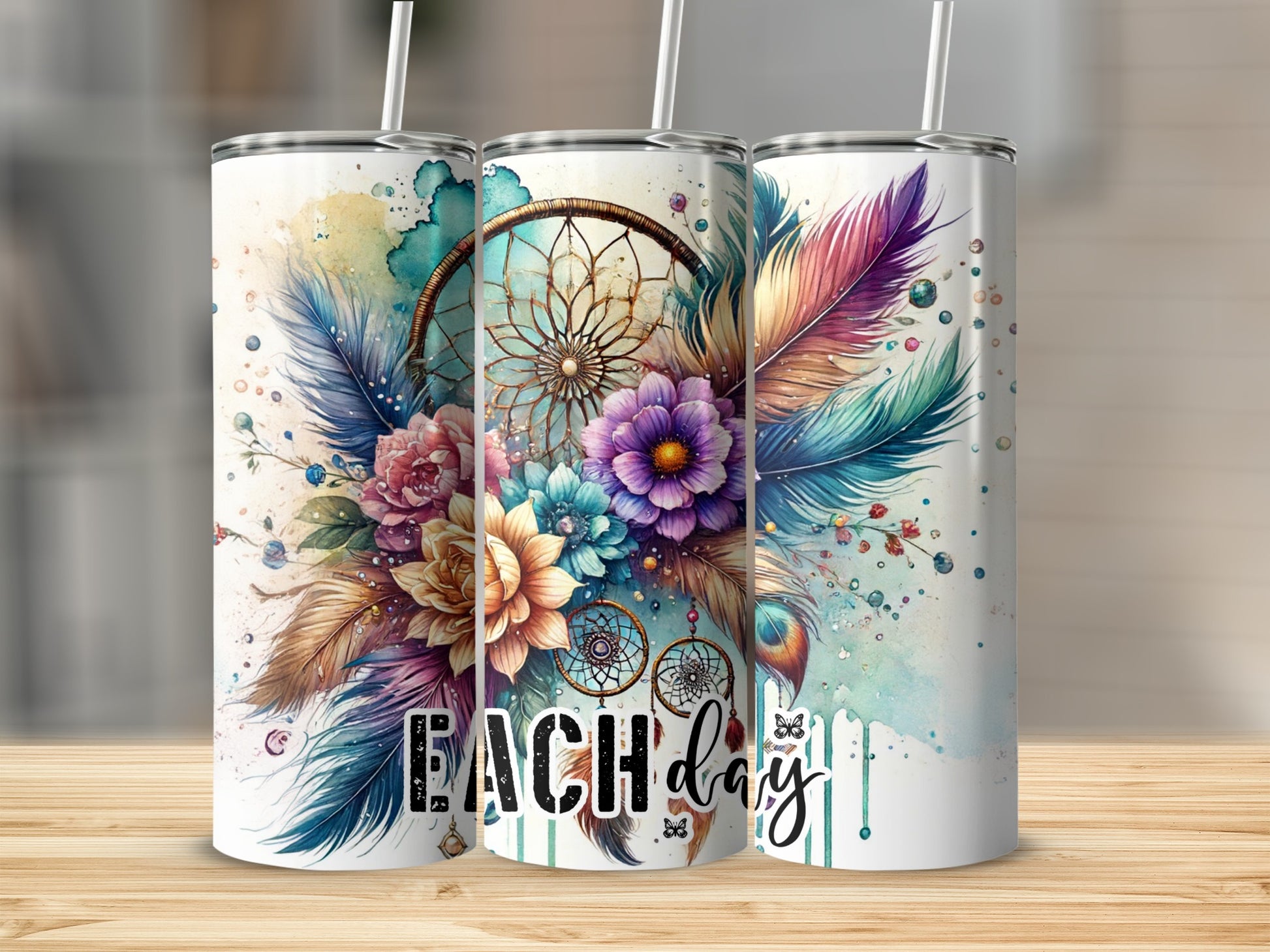 Colorful Dreamcatcher with Feathers Design Tumbler