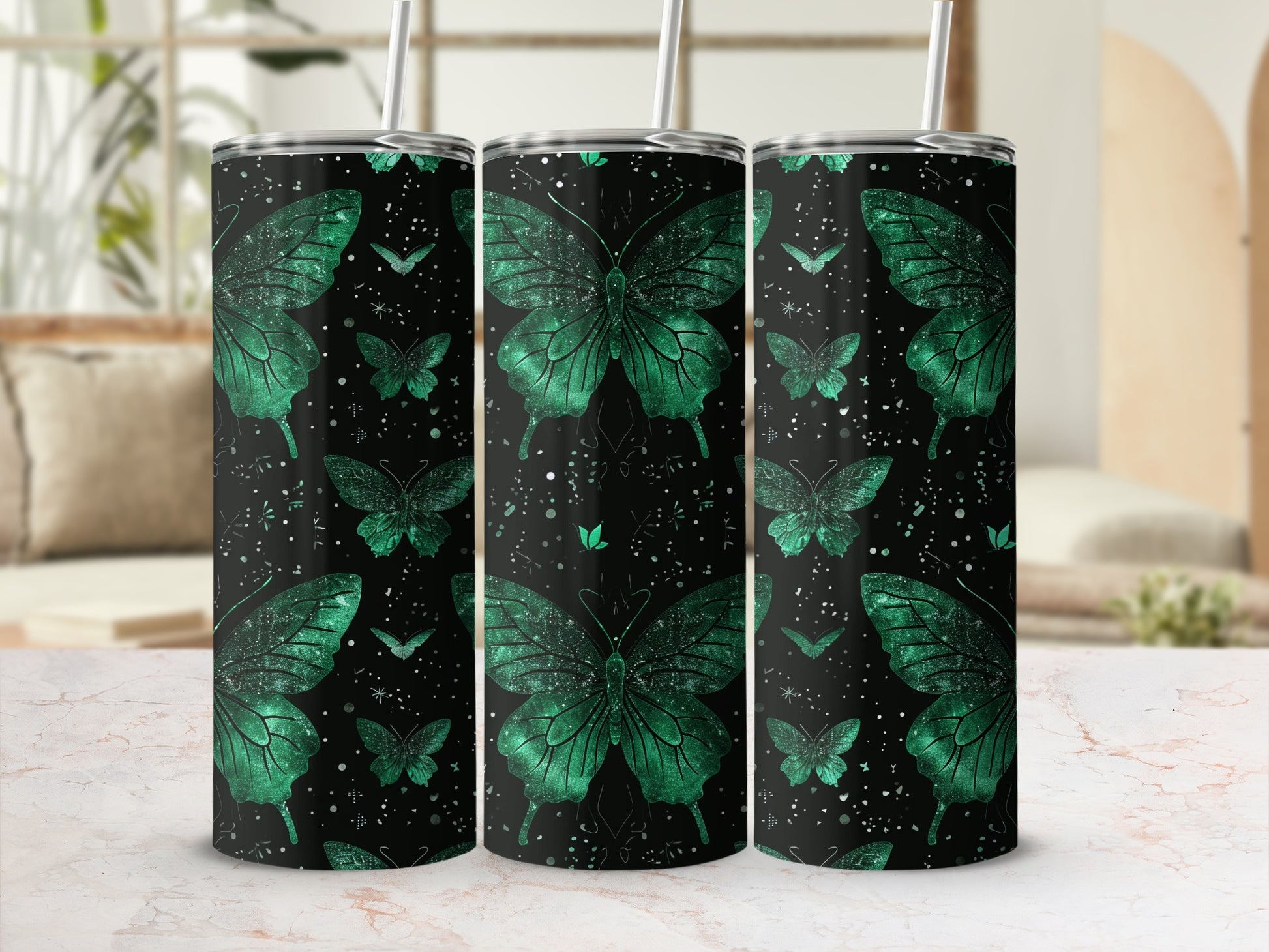 Green Butterfly Sparkle Design Black Tumbler product type