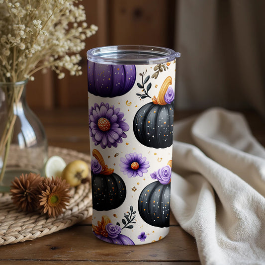 Purple and Black Pumpkin Floral 20oz Tumbler