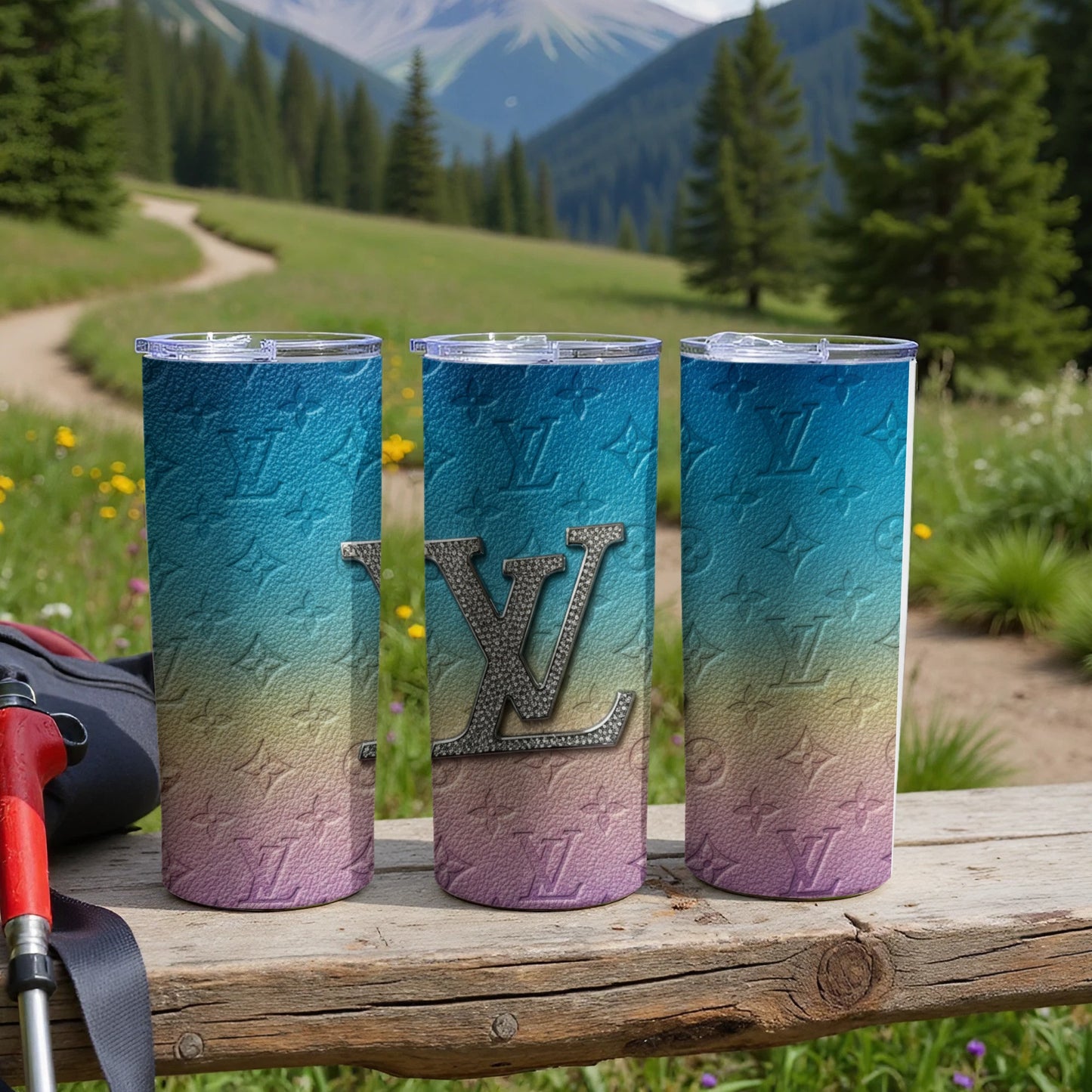 Gradient Blue and Purple LV Tumbler Custom Travel Cup