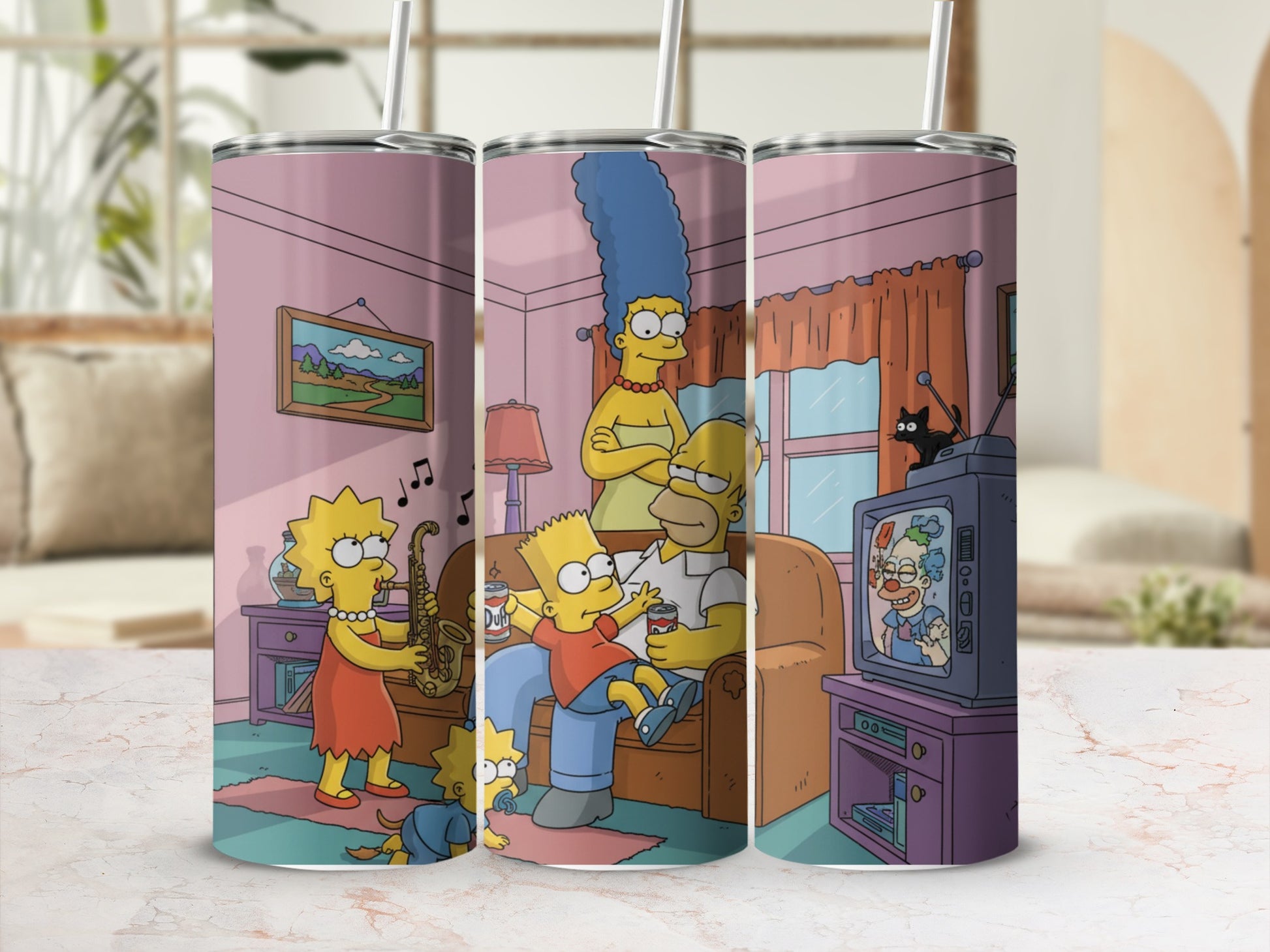 Family Watching TV Cartoon Print Tumbler