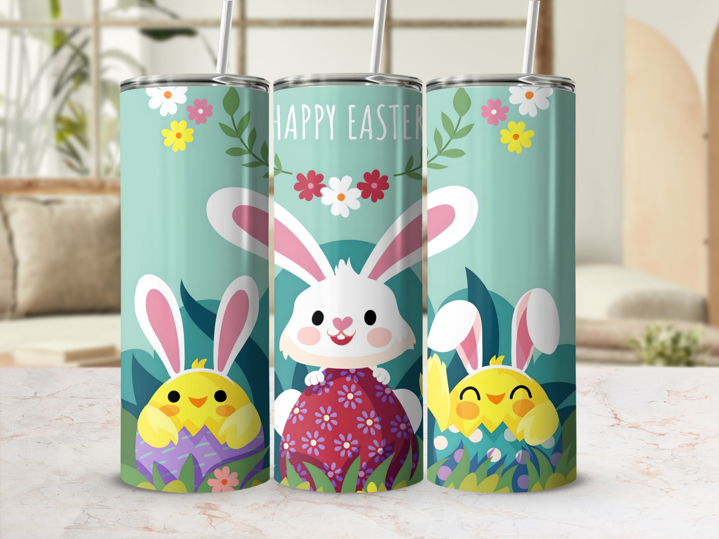 Happy Easter Bunny and Chick Tumblers Cute Design