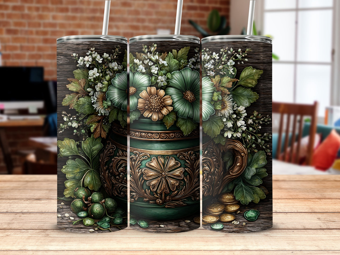 Elegant Floral and Gold Accent Vintage Style Tumbler