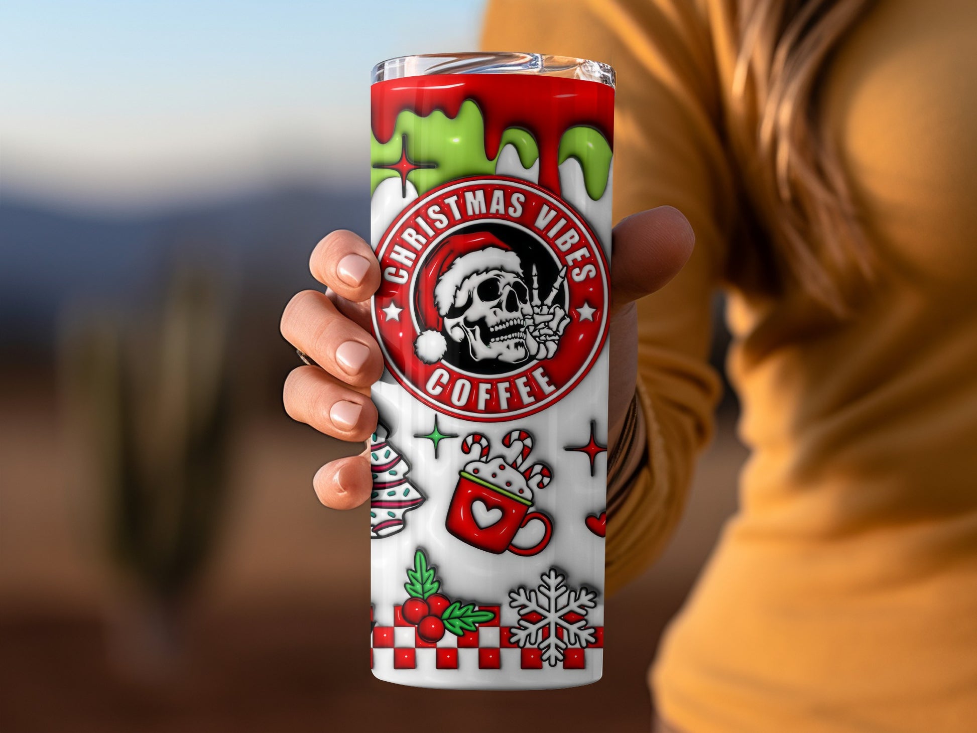 Festive Christmas Vibes Coffee Skull Tumbler Cup